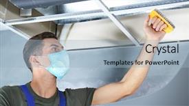  Presentation with cleaning - Slide set enhanced with male technician cleaning industrial air background and a light blue colored foreground