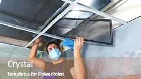  Presentation with conditioner - Colorful presentation theme enhanced with male technician cleaning industrial air backdrop and a coral colored foreground