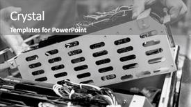  Presentation with manufacturing industry - Slide set enhanced with male technician examining video card background and a gray colored foreground