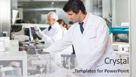  Presentation with laboratory - Beautiful presentation featuring male technician experimenting in laboratory backdrop and a sky blue colored foreground