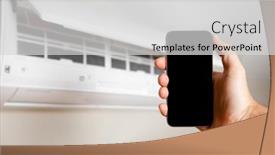  Presentation with phone - Presentation theme with male-technician-holds-a-mobile background and a light gray colored foreground