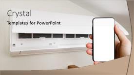  Presentation with phone - Presentation design with male-technician-holds-a-mobile background and a light gray colored foreground