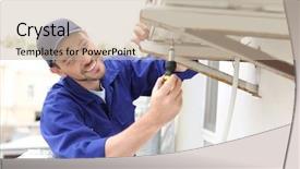  Presentation with air conditioning - PPT layouts consisting of male technician repairing air conditioner background and a soft green colored foreground