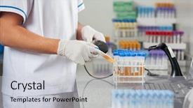  Presentation with specimen - Theme having technician scanning barcode on medical background and a light gray colored foreground