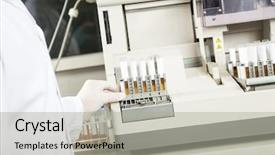  Presentation with lab analyzer - Presentation theme featuring male technician using urin background and a light gray colored foreground