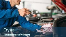  Presentation with car engine - Amazing presentation theme having male technician works with car backdrop and a ocean colored foreground