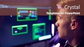  Presentation with computer security - Theme having male-teenage-hacker-sitting background and a tawny brown colored foreground