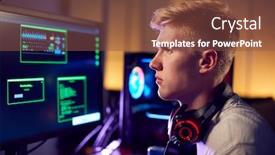  Presentation with computer hacker - Audience pleasing PPT layouts consisting of male-teenage-hacker-sitting backdrop and a tawny brown colored foreground