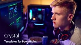  Presentation with computer security - Slide deck featuring male-teenage-hacker-sitting background and a navy blue colored foreground