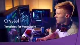  Presentation with computer security - Cool new theme with male-teenage-hacker-sitting backdrop and a navy blue colored foreground