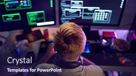  Presentation with computer hacker - PPT layouts enhanced with male-teenage-hacker-sitting background and a navy blue colored foreground