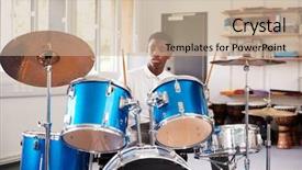  Presentation with drums - Cool new PPT layouts with male teenage pupil playing drums backdrop and a mint green colored foreground