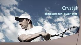  Presentation with motion - Presentation theme having male-tennis-player-in-action background and a ocean colored foreground