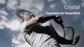  Presentation with motion - Cool new slides with male-tennis-player-in-action backdrop and a gray colored foreground