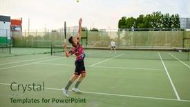  Presentation with training - Colorful PPT theme enhanced with male-tennis-players-training backdrop and a seafoam green colored foreground
