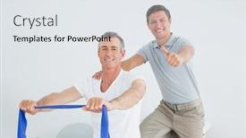  Presentation with shoulder - Beautiful slide deck featuring male therapist massaging a mans shoulder while gesturing thumbs up in the gym at hospital backdrop and a white colored foreground