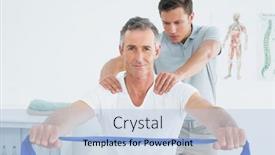  Presentation with shoulder - Slide deck with male therapist massaging mans shoulder in the hospital background and a light blue colored foreground