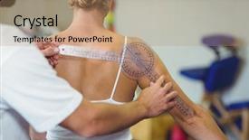  Presentation with measuring - Colorful PPT theme enhanced with male therapist measuring female patient back with goniometer in clinic backdrop and a coral colored foreground