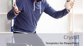  Presentation with plants in office - Presentation theme featuring male-thief-in-balaclava background and a light gray colored foreground