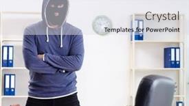  Presentation with office - PPT theme enhanced with male-thief-in-balaclava background and a sky blue colored foreground