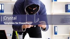  Presentation with office - Presentation theme featuring male-thief-in-balaclava background and a ocean colored foreground
