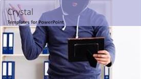  Presentation with hologram mesh human male - Presentation design with male-thief-in-balaclava background and a light blue colored foreground