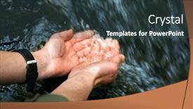  Presentation with water river - Theme with male tourist drinking water from river background and a tawny brown colored foreground