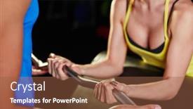  Presentation with lift - Cool new PPT theme with male trainer helping young woman to lift weight during workout backdrop and a tawny brown colored foreground