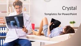  Presentation with iconic images - PPT theme with male traumatologist looking at xray background and a white colored foreground