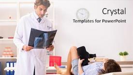  Presentation with human anatomy medical images - Slides with male traumatologist looking at xray background and a white colored foreground