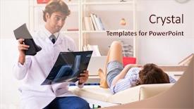  Presentation with xray bones - Slide deck with male traumatologist looking at xray background and a lemonade colored foreground