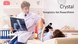  Presentation with xray - Presentation theme having male traumatologist looking at xray background and a sky blue colored foreground