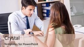  Presentation with travel agency pictures - PPT layouts featuring tour operator - male travel agent with customer background and a lemonade colored foreground