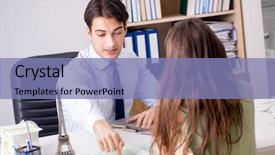  Presentation with travel - Slides with male travel agent with customer background and a teal colored foreground