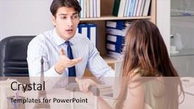  Presentation with travel agency pictures - Slides consisting of male travel agent with customer background and a coral colored foreground