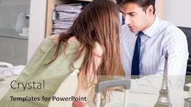  Presentation with travel - Colorful presentation design enhanced with male-travel-agent-with-customer backdrop and a mint green colored foreground