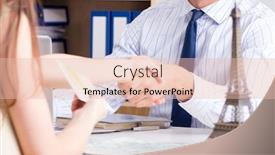  Presentation with travel - Audience pleasing PPT layouts consisting of male-travel-agent-with-customer backdrop and a lemonade colored foreground