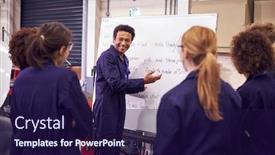  Presentation with apprenticeship - Slides featuring male-tutor-by-whiteboard background and a navy blue colored foreground