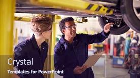  Presentation with ramp - Presentation design consisting of male-tutor-with-student-looking background and a wine colored foreground