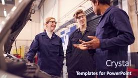  Presentation with apprenticeship - Cool new presentation theme with male-tutor-with-students-looking backdrop and a wine colored foreground