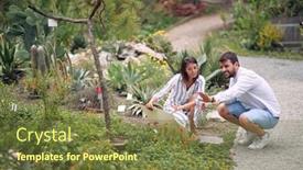 Presentation with botanical garden - Colorful presentation theme enhanced with male-visitor-and-female-guide backdrop and a tawny brown colored foreground