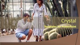  Presentation with female - Beautiful presentation design featuring male-visitor-with-female-guide backdrop and a violet colored foreground