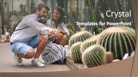  Presentation with botanical garden - Colorful PPT theme enhanced with male-visitor-with-female-guide backdrop and a dark gray colored foreground