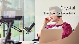  Presentation with recording - Presentation theme with male-vlogger-with-laptop-recording background and a sky blue colored foreground