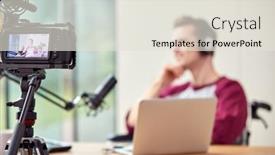  Presentation with recording - Theme consisting of male-vlogger-with-laptop-recording background and a sky blue colored foreground