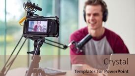  Presentation with recording - Slides consisting of male-vlogger-with-laptop-recording background and a coral colored foreground