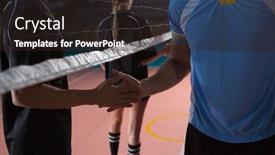  Presentation with volleyball net - Slide deck enhanced with hands through net at court background and a wine colored foreground