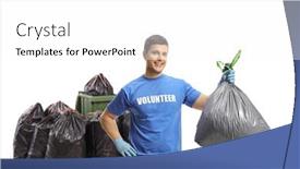  Presentation with garbage bins - Presentation theme consisting of male-volunteer-holding-a-plastic background and a white colored foreground