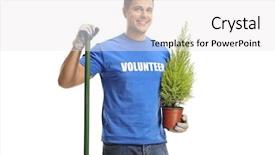  Presentation with young plant - PPT theme with citizen participation - young male volunteer background and a white colored foreground