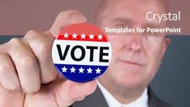  Presentation with promote - Colorful presentation theme enhanced with male-voter-holds-up backdrop and a coral colored foreground